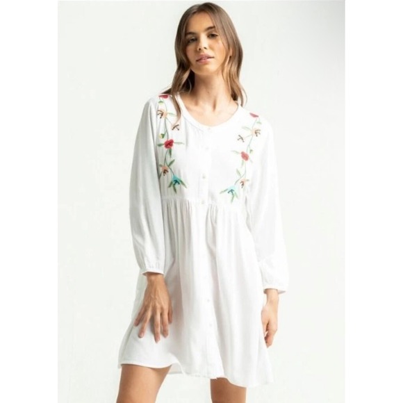 O'Neill Embroidered Babydoll Dress Floral Womens Medium Life is Good Newport NWT - Picture 1 of 11